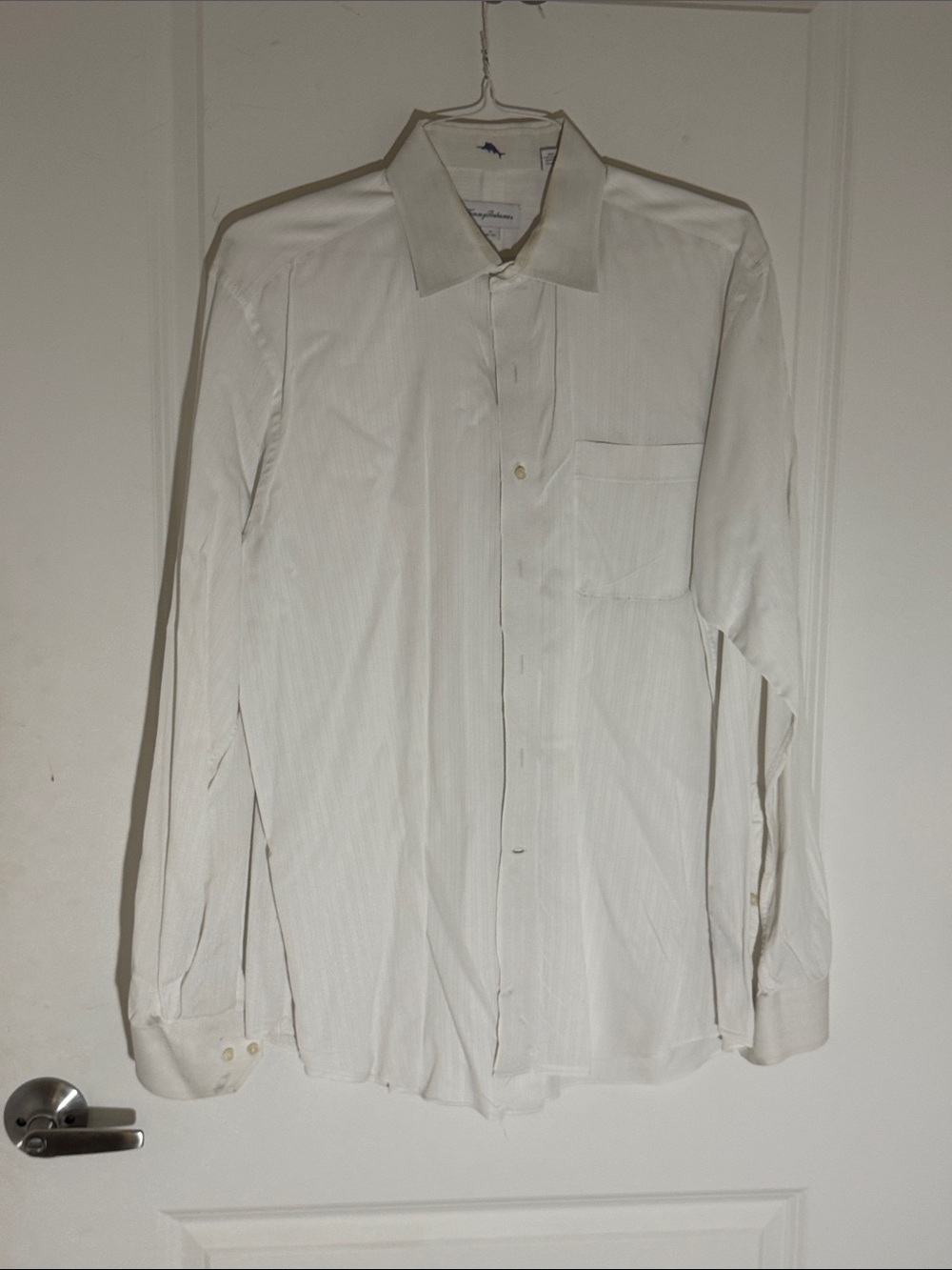 Tommy Bahama White Dress Shirt with Subtle Stripe Detail